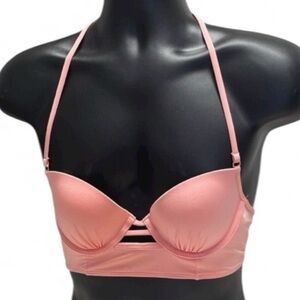 Abercrombie & Fitch Coral Push Up Bikini Top 34B Lace Up Back Swim